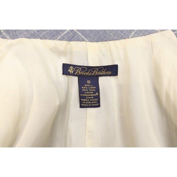 Brooks Brothers Women's Linen Wool Windowpane Blazer Jacket Blue Sz 10 - Picture 6 of 9